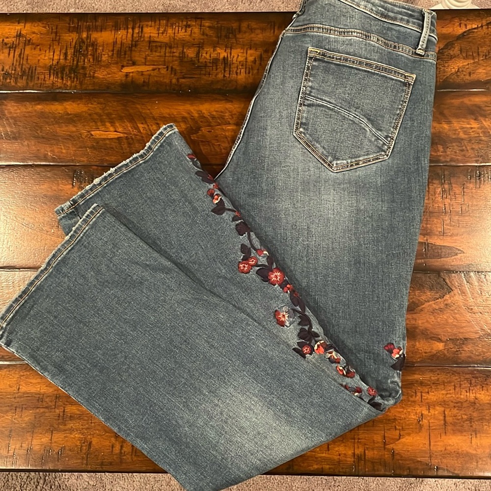 DRIFTWOOD Blue Jeans with Red Floral Embroidery